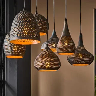 famlights | Pendelleuchte Janko in Braun-antik und Bronze E27 7-flammig