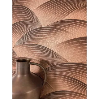 Newroom Vliestapete Sariel Copper Tapete Mustertapete Wellen,Bogen,Linien, Bronze Tapete Modern Wellen - Mustertapete Streifentapete Kupfer Metallic 3D Optik Grafisch Bogen Linien für Wohnzimmer Schlafzimmer Küche, Streifentapete rot