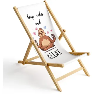 Holz-Liegestuhl Klappbar Klappliegestuhl Sonnenliege Strandstuhl Wechselbezug Motiv Keep Calm and Relax [119]