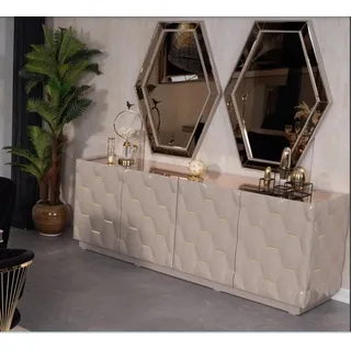JVmoebel Sideboard Elegantes Sideboard in Beige mit Spiegel und modernem Design, Made in Europa beige
