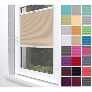 Home-Vision® Premium Plissee Faltrollo ohne Bohren zum Kleben Innenrahmen Blickdicht Sonnenschutz Jalousie für Fenster & Tür (Beige, B70 x H150cm)