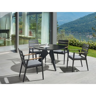 BELIANI Gartentisch Schwarz Aluminium ⌀ 110 cm für 4 Personen Keramikglasplatte Rund X-Beine Outdoor Terrasse Balkon Möbel Garten Ausstattung