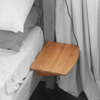 Famanu Bettablage aus natürlichem Bambus - für 21 mm Klemmen - Nachtablage, clip-on - mit zusätzlichem Stauraum