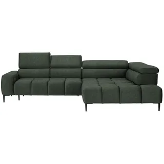 Welnova Ecksofa, Dunkelgrün, Metall, Uni, 5-Sitzer, Ottomane rechts, L-Form, 300x216 cm, Made in EU, Typenauswahl, Stoffauswahl, seitenverkehrt erhältlich, Hocker Rücken echt, Wohnzimmer, Sofas & Couches, Wohnlandschaften, Ecksofas