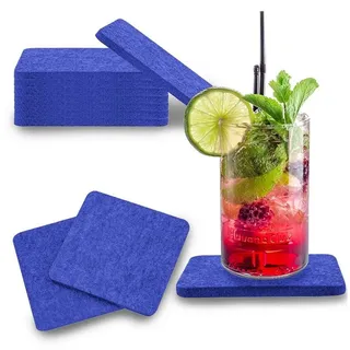 WORTEK Filzuntersetzer eckig für Gläser – 8er Set Glasuntersetzer für Getränke, Tassen, Bar, Glas - Ø 10cm Tischuntersetzer waschbare Untersetzer Gläser Blau Glas Untersetzer-Set