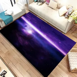 Gamer Teppich Jugendzimmer Jungen, Rutschfest Flanell Teppich Sternenhimmel Nebel Galaxie 3D Landschaft , Perfekt für Gaming Zimmer, Spielzimmer, Wohnzimmer, Schlafzimmer, 160x200 cm, Schwarz Lila