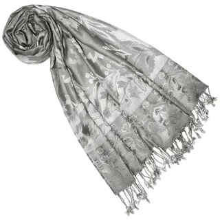 Lorenzo Cana Marken Pashmina Damen Schal Naturfaser Floral Blumen Stola Schaltuch Tuch Stola Grau Silbergrau Hellgrau 70 cm x 210 cm - 7844877 - 70 x 210 cm