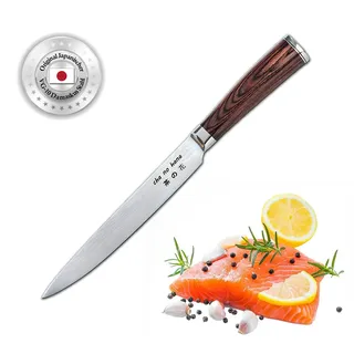 ChaNoHana Damast Sashimi-Messer mit Echtholz Pakkagriff | VG10 Damaststahl-Klinge 20cm 67 Lagen | Filetiermesser für Fisch und Fleisch | Küchenmesser | Kochmesser | Japan-Messer