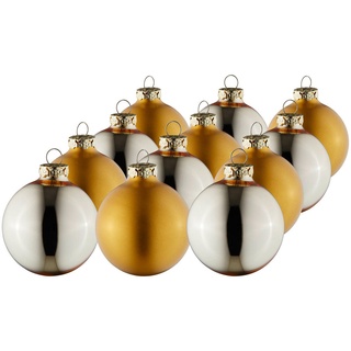 Christbaumkugel-Set, Gold, Champagner, Glas, 12-teilig, Uni, Handmade in Germany, Dekoration, Weihnachtsdekoration, Weihnachtsbaumschmuck, Weihnachtskugeln