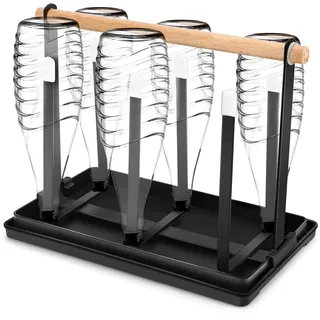 Flaschenhalter für SodaStream, 6-Flaschenständer, Metall Abtropfgestell mit Tassenhalter und Abtropfschale (Schwarz)