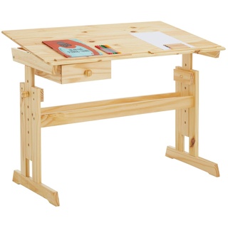 IDIMEX Kinderschreibtisch Flexi mit Kippfunktion und Höhenverstellung, praktischer Schreibtisch aus massiver Kiefer in Natur