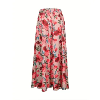 LYXYGMV Langer Sommerrock, großer Damenrock mit Blumenmuster, elastischer Taille, hoher Taille und ultrakurzer Rock Geeignet Für Reisen In Den Urlaub, Büro, Shopping(2XL)