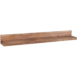 Wohnling Wandregal Massiv-Holz Akazie Holzregal 160 cm breit Landhaus-Stil Hänge-Regal Echt-Holz Wand-Board Natur-Produkt Wandkonsole dunkel-braun Brett unbehandelt Regale zum Aufhängen Unikat Ablage