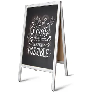 Office Marshal Kundenstopper Kreidetafel Holzrahmen 51 x 4,5 x 81 cm 2 St. Weiß-Grau