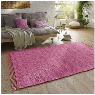 Teppich Flickenteppich TaraCarpet Sylt mit Fransen, TaraCarpet, rechteckig, Höhe: 5 mm, Wohnzimmer Schlafzimmer Küchenteppich nachhaltig berry 070x140 lila 70 cm x 140 cm x 5 mm