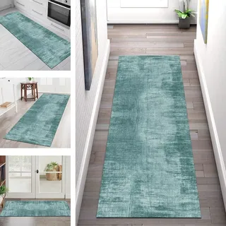 Läufer Teppich Lang Flur Küche Grün rutschfest Waschbar Küchenläufer Teppichmatten 70X240CM Polyester Korridor Teppichläufer Anti-Rutsch Wohnzimmer Schlafzimmer Küchenteppich Breite 40cm – 120cm