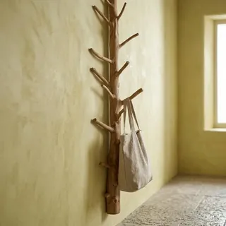 Kinaree Baum Garderobe aus Massivholz – Wandgarderobe aus halbem Baumstamm ca. 200 cm – Natürliche Holzgarderobe mit Asthaken – Handgefertigtes Unikat