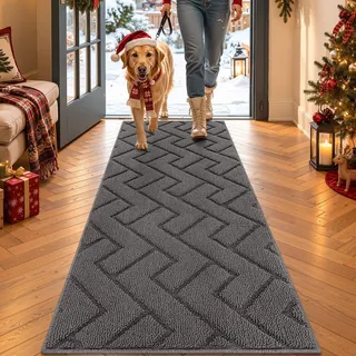 Biscpro Innen Außen Fußmatte 50x120cm, Schmutzfangmatte rutschfest Fussmatte Innen Waschbar Eingangsteppich Innen Fussmatten Haustür dünn Innen für Eingang, Flur, Garten, Innen, Haustier - Grau