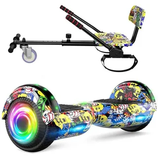 SISIGAD Balance Scooter Kart Set, 6,5'' Hoverboard mit kart,LED, Bluetooth, 8 km/h, 160W, Hoverboards mit Sitz, bis zu 7-8km,Geschenke für Kinder bunt|gelb