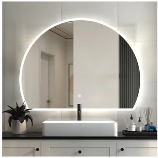 duschspa Badspiegel LED Badspiegel Halbrund Spiegel Touch/Wandschalter, Warm/Neutral/Kaltweiß, dimmbar, Memory, Beschlagfrei
