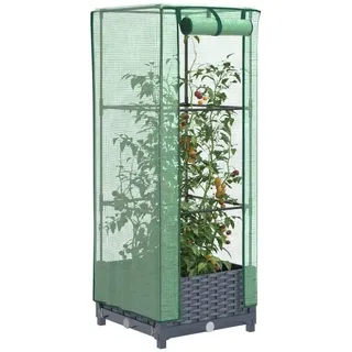 vidaXL Hochbeet mit Gewächshaus-Aufsatz Rattan-Optik Blaugrau 40 x 123 x 40 cm