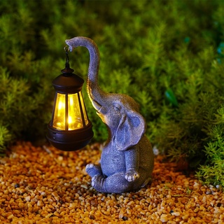 Solarleuchte Garten LED, IP65 Wasserdicht Solarlampen für außen, kleine Tier Skulptur Gartendeko, Harz Figur Statue Gartenfiguren, Balkon, Veranda, Garten Deko (Elefant)
