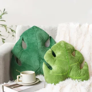 AELS Monstera Deliciosa Dekokissen, 3D-Blätter, 45,7 cm und 35,6 cm, Plüschkissen-Set für Pflanzenliebhaber, Gartenliebhaber, Wohnzimmer, Schlafzimmer, Kinderzimmer, Hellgrün und Dunkelgrün, 2 Stück