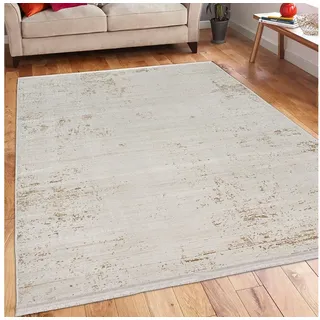TeppichHome24 Teppich Glänzender Wohnzimmer Teppich in gold-weiß, rechteckig weiß 80 cm x 150 cm
