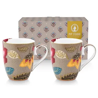 Pip Studio Blooming Tales Fantasy Khaki Large Henkelbecher 0,365l Set2