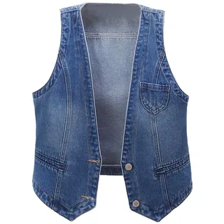 DVRFEBT Ärmellose Jeansweste Für Damen - V-Ausschnitt Casual Thin Short Sleeveless Women Weste, Lange Vor Kurz Ärmellose Jacke Weiblich,Frühling Sommer Mode Denim Weste Damen,Blau,S - S