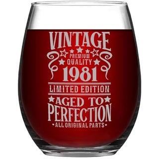 Vintage 1981 Geburtstag Limitierte Auflage Aged to Prefection Geburtstag Premiun Qualität Geburtstagsgeschenk für Männer Lustiges Weinglas ohne Stiel Laser Gravur Whiskey Glas Schnapsglas