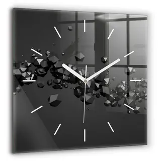 Tulup Wanduhr Moderne Glasuhr Schwarze Abstrakte Rechteckige Uhr aus Gehärtetem Glas weiß 60 cm x 60 cm