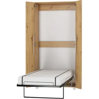 BIM Furniture Wandbett Schrankbett Teddy 90x200 cm Bettschrank, Vertikal Wandklappbett, Schrank mit integriertem Klappbett, Funktionsbett inkl. Lattenrost (Artisan Eiche)
