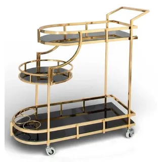 Servierwagen Gold Glas Schwarz Rollen Barwagen Design Regal modern lux
