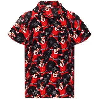 King Kameha Hawaiihemd "Christmas Laughing Santa" Funky Hawaii-Hemd Kurzarm Front-Tasche schwarz S