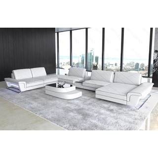 Sofa Dreams Wohnlandschaft Sofa Leder Bari XXL U Form Ledersofa, Couch, mit LED, verstellbare Rückenlehnen, Designersofa schwarz|weiß