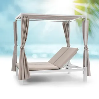blumfeldt Doppelliege Outdoor für 2 Personen mit Dach, Doppel-Sonnenliege, Doppel Garten Liege Bett für Erwachsene & Kinder, Gartenbett mit Verstellbarer Rückenlehne, Outdoor-Sonnenbett mit Dach