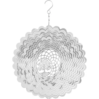 Kinetic Art Windspiel Metall – leicht rotierendes 3D Hängewindspiel - Edelstahl inkl. Aufhängung und Wirbel, wetterbeständig, attraktive Heimdeko für Fenster und Garten (Tree of Life)