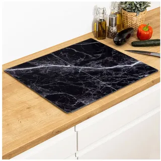 Hi Haushalt International 2er Set Glasschneideplatte Herdabdeckplatten in Marmor schwarz Optik