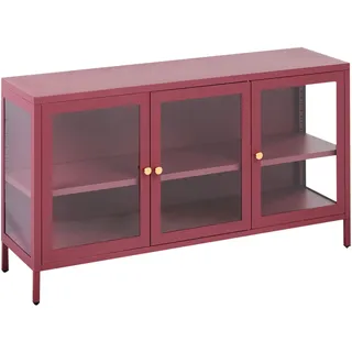 Beliani Sideboard mit Glastüren Newport Metall 115 cm Dunkelrot