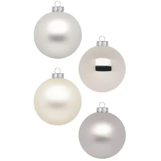 Weihnachtskugeln 12 STK 8cm | Schöne Christbaumkugeln aus Glas | Große Kugeln in Karton-Box | Christbaumschmuck Weihnachtsbaumschmuck Weihnachtsbaumkugeln (Cloud Dancer | Weiß Beige Grau)