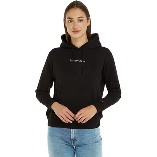 Tommy Jeans Damen Hoodie Regular Serif Linear mit Kapuze, Schwarz (Black), M - M