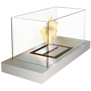 Radius Design Uni Flame Ethanol Kamin 1,7 l Brennkammer | Gestell weiß, Edelstahlplatte matt