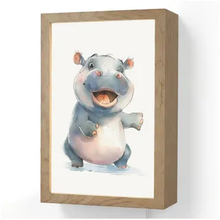 OnlyWow Wandleuchte Lightbox Nilpferd - Babytier - Tiere - Jungen, Dimmbar, Farbwechsel, LED, Warmweiß, Kaltweiß, Neutralweiß Einstellbar, Wandlampe Innen, Dimmbar, mit Kabel, LED, Beleuchtung, Kinderzimmer 20 cm x 8 cm x 30 cm
