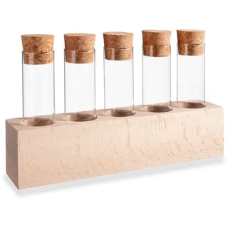 Tuuters Gewürzregal Holz mit 5 Gläsern, Glasvase, Reagenzgläser für Blumen