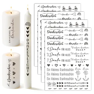 DOORIO 4pcs Kerzentattoos Danke Kerzen Tattoofolie Dankeschön für Kommunion Taufe Hochzeit Danke Gastgeschenke DIY Kerzen Geschenke