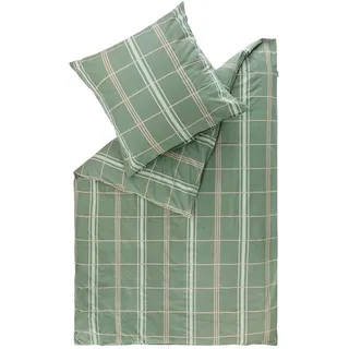 Musterring Flanell-Bettwäsche MARONA, 155 x 220 cm - Grün - Beige - Weiß - Baumwolle - mit Reißverschluss