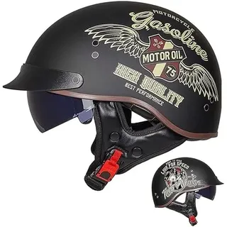 Motorrad Halbhelme Brain-Cap · Halbschale, Halbschalenhelm Herren Mit ECE, Motorradhelm Jethelm Retro Chopper Helm Vintage Männer Moped Mit Sonnenblende für Cruiser Chopper Biker, XXL(63~64cm)
