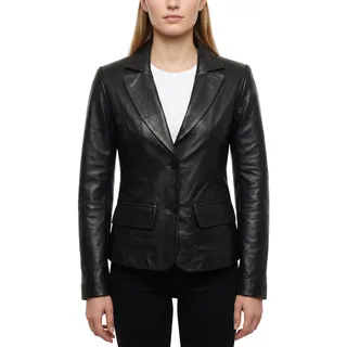 German Wear Damen Lederblazer Lederjacke Blazer Echtleder Jacke aus Lammnappa Leder Schwarz - XL