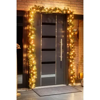 Kunstgirlande 5m Tannengirlande, 80er LED Lichterkette beleuchtet für Innen & Außen Tanne, BONETTI, künstlich, bernsteinfarben beleuchtet,ausrichtbar, erweiterbar orange